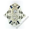 Image 4 : Art Deco 18kt White Gold Euro Cut Diamond & Sapphire Filigree Dinner Ring