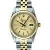 Image 1 : Rolex Mens 2T Champagne Tapestry Index 36MM Oyster Perpetual Datejust