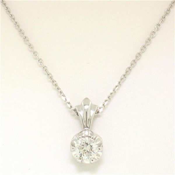 NEW 14k White Gold .45 ctw F VS2 Round Diamond Illusion Solitaire Pendant & Chai
