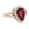Image 1 : 3.40 ctw Pear Brilliant Rubellite And Round Brilliant Cut Diamond Ring - 18KT Ro