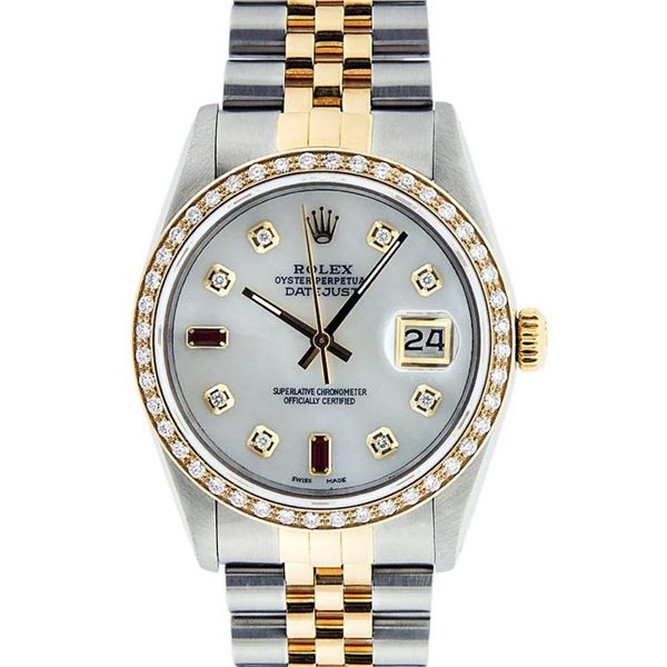 Rolex Mens 2 Tone Mother Of Pearl Diamond 36MM Oyster Perpetual Datejust