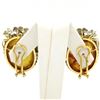 Image 4 : Vintage 18k White Gold Large Oval Amber Diamond Omega Earrings w/ Flower Etching