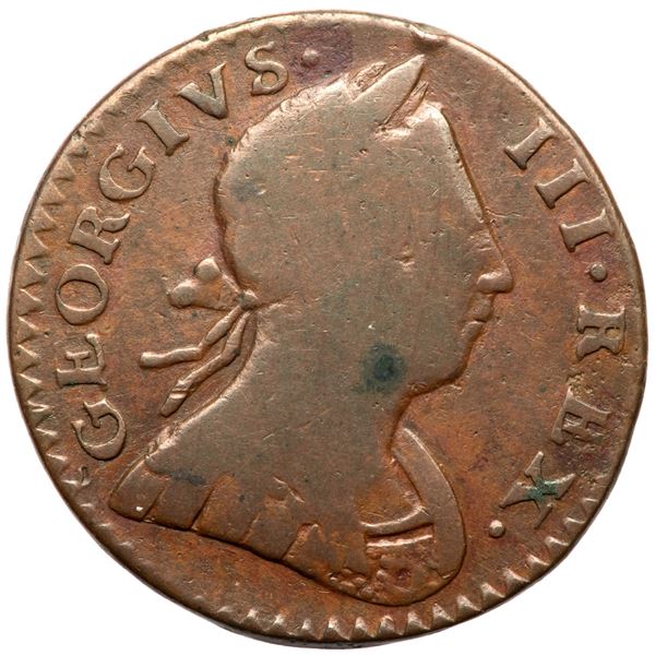 1776 Machin's Mills Halfpenny V.6-76A R4 Large Date F15