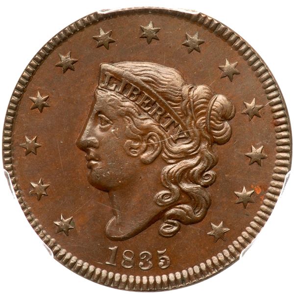 1835 N-5 R2 Small 8 & Stars PCGS graded MS62 Brown