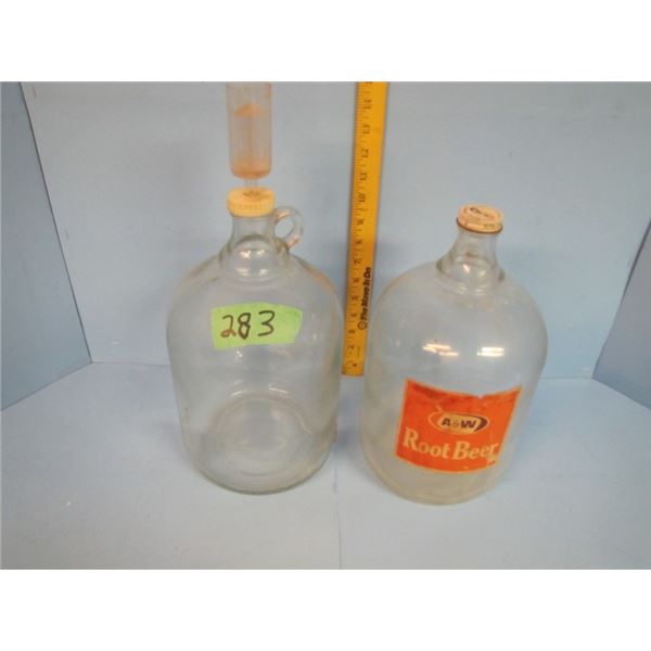 A&W Root Beer gallon jug with lid and other gallon