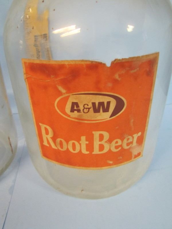 A&W Root Beer gallon jug with lid and other gallon