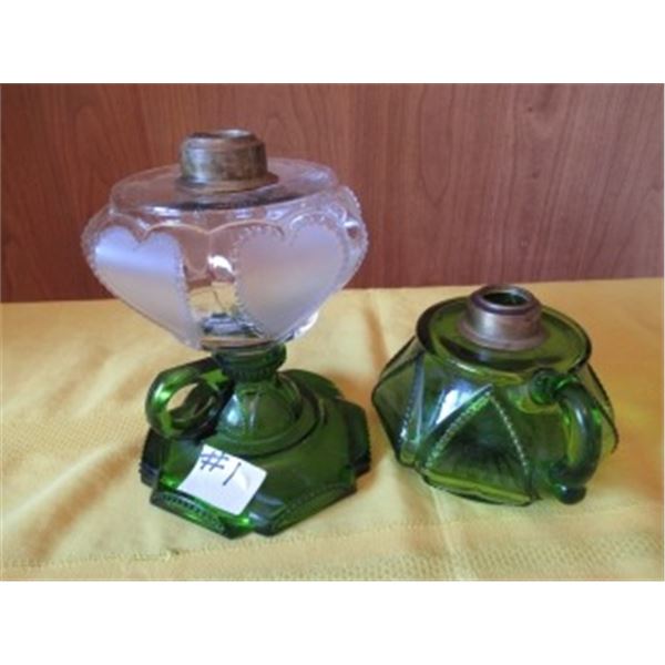 1 GREEN & 1 GREEN/CLEAR GLASS BEADED HEART FINGER LAMP BASES