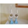 Image 1 : 2 BLUE MILK GLASS OIL LAMPS WITH CHIMNEYS