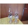 Image 1 : 2 CLEAR GLASS BEADED QUEEN HEART OIL LAMPS WITH CHIMNEYS