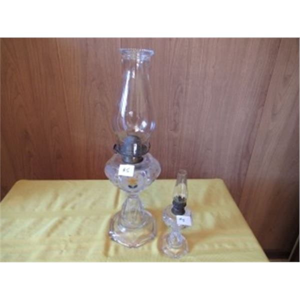 CLEAR GLASS OIL LAMP & MINI OIL LAMP WITH CHIMNEYS