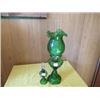 Image 1 : GREEN GLASS BEADED QUEEN HEART OIL LAMP & SHADE WITH MATCHING MINI LAMP