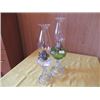 Image 1 : 1 CLEAR GLASS & 1 GREEN/CLEAR BEADED QUEEN HEART OIL LAMPS WITH CHIMNEYS