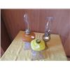 Image 1 : 1 SQUARE FROSTED LAMP & CHIMNEY, 1 SQUARE YELLOW MILK GLASS STYLE SWIRL LAMP (NO CHIMNEY)