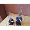 Image 1 : 2 SQUARE COBALT BLUE LAMPS & CHIMNEYS (ONE IS A FINGER LAMP)