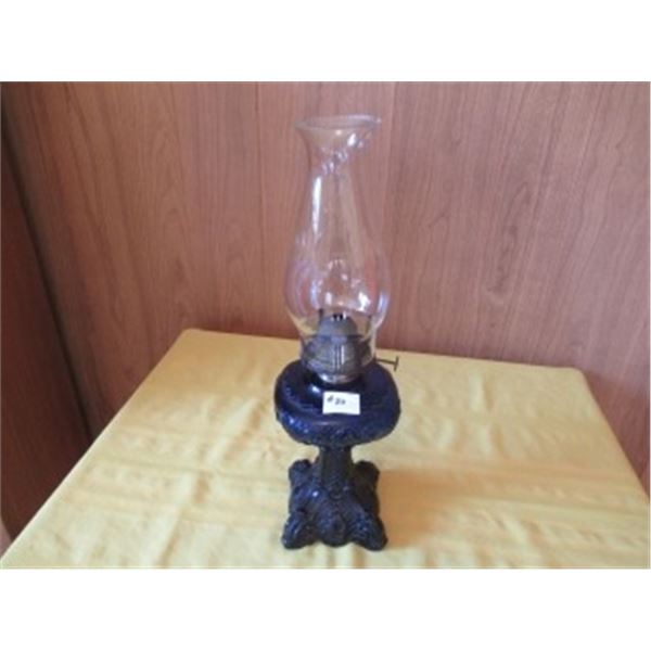 1 COBALT BLUE SQUARE SWIRL LAMP BASE WITH CHIMNEY