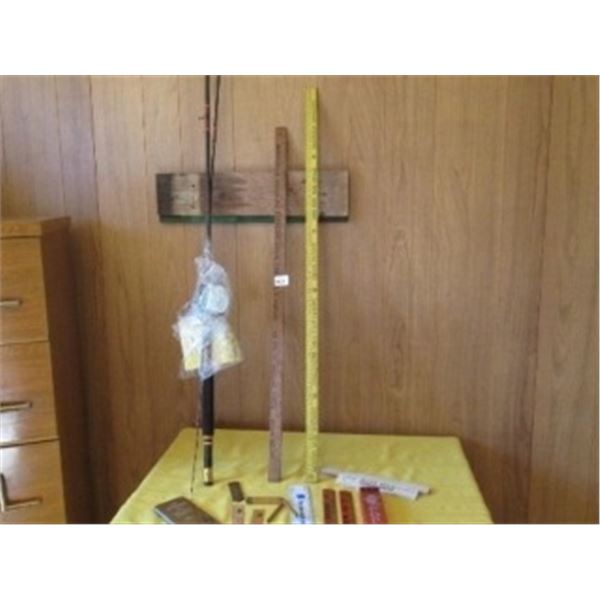 FISHING ROD & 2 YARD STICKS & SLIDE RULE WITH INSTRUCTIONS