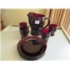 Image 1 : CAPE COD RUBY PITCHER, 4 GLASSES & 6 PLATES