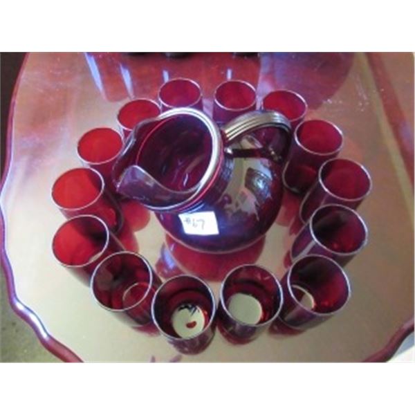 CAPE COD RUBY PITCHER & 14 GLASSES