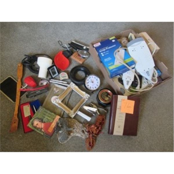 2 BOXES WITH BOOKS, LAMPS, CLOCKS, ETC