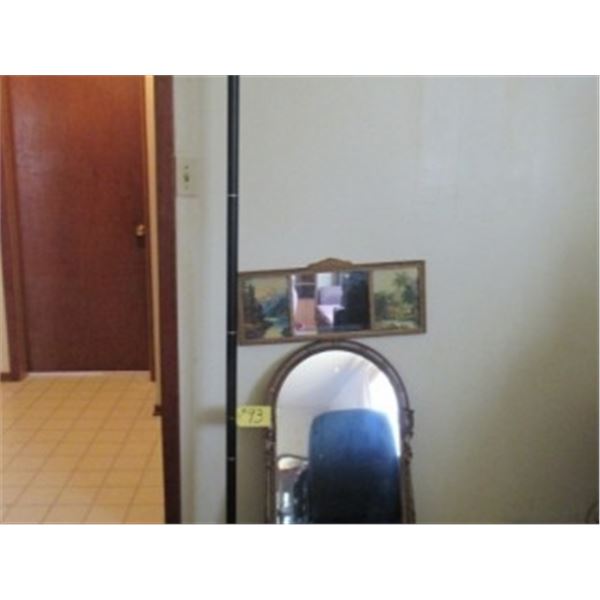 2 COLLECTIBLE FRAMED MIRRORS & HALOGEN FLOOR LAMP