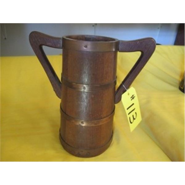 WOODEN PITCHER WITH COPPER BAND & 2 SIDE HANDLES