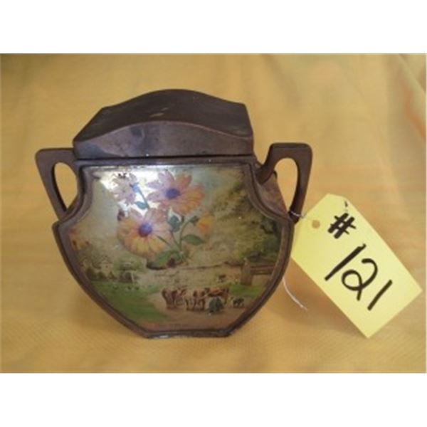 BRASS CANNISTER WITH FLOWER DESIGN