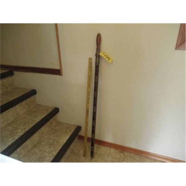 WOOD CARVED WALKING STICK & GRAIN PROBE