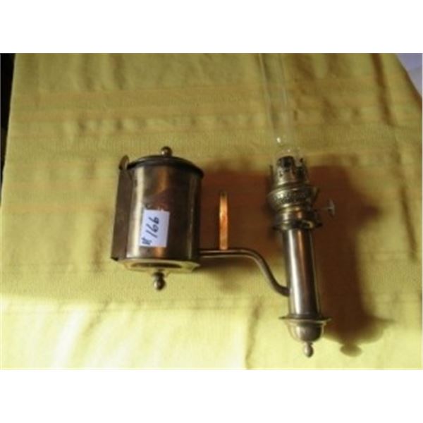 BRASS WALL MOUNT OIL LAMP WITH CHIMNEY