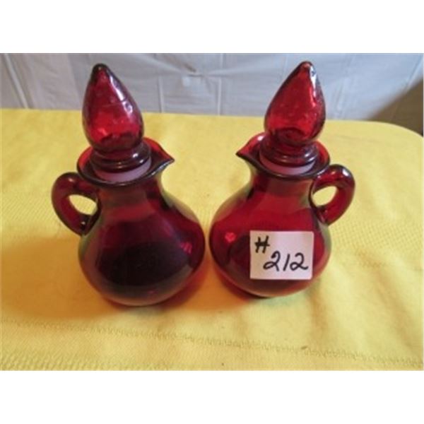 RUBY RED OIL & VINEGAR SET WITH STOPPERS