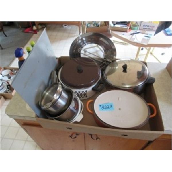POTS, PANS, CUTTING BOARDS