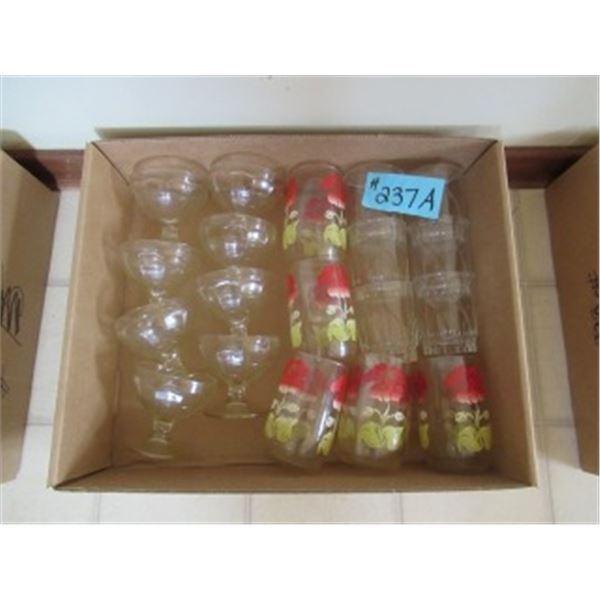 BOX WITH 8 SUNDAE GLASSES & 2 SETS OF JUICE GLASSES