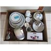 Image 1 : BOX WITH CORELLE DISHWARE, COFFEE POT, CORNINGWARE SALT & PEPPER SHAKERS, ETC
