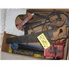 Image 1 : BOX WITH HAND SAWS, LEVEL, BATTERY CHARGER, SHOP VACUUM