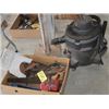 Image 2 : BOX WITH HAND SAWS, LEVEL, BATTERY CHARGER, SHOP VACUUM