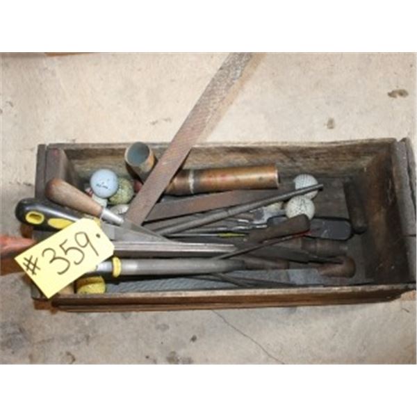 BOX WITH PUNCHES, CHISSELS, PIPE