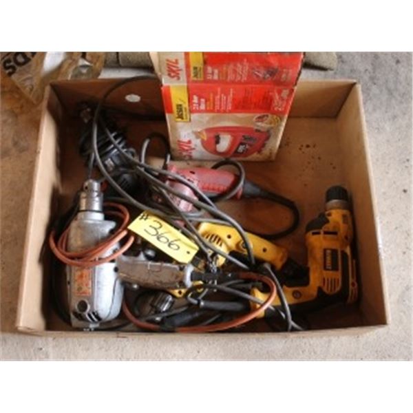 BOX WITH DRILLS, GRINDERS, ETC
