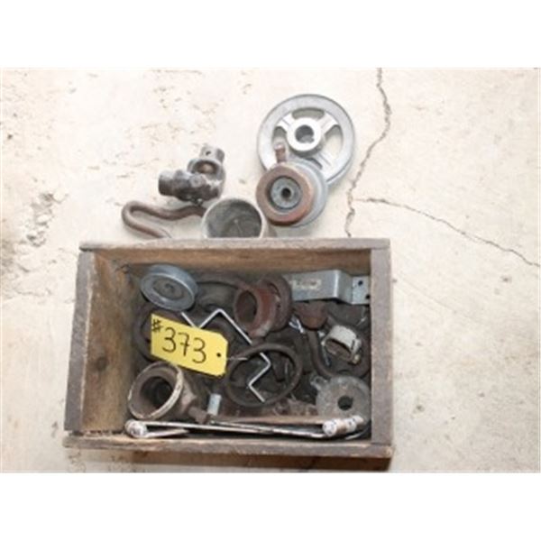 BOX OF PULLEYS, MISC PARTS