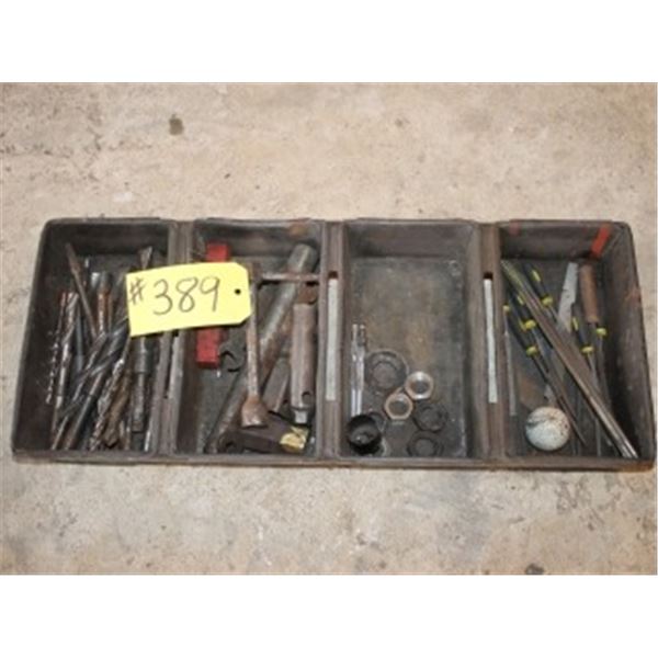 4 SECTION TRAY WITH BOLTS, DRILL BITS