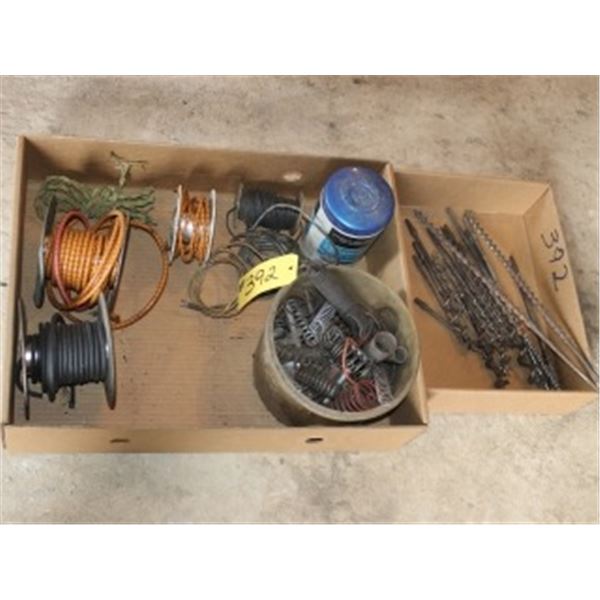 2 BOXES OF WIRE, CABLE, DRILL BITS