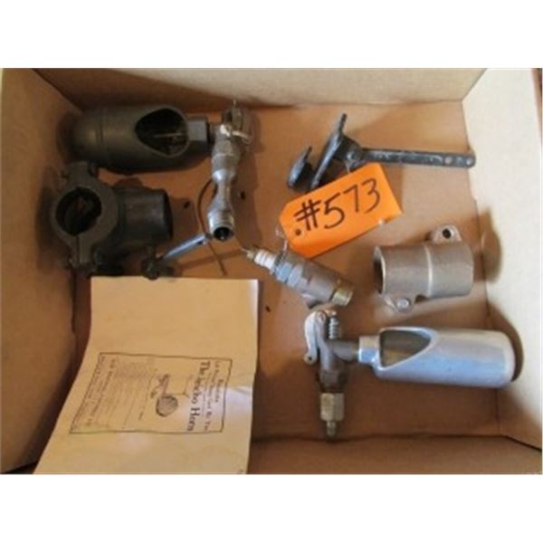 BOX OF MISC WHISTLES & PUB, JERICHO HORN PARTS