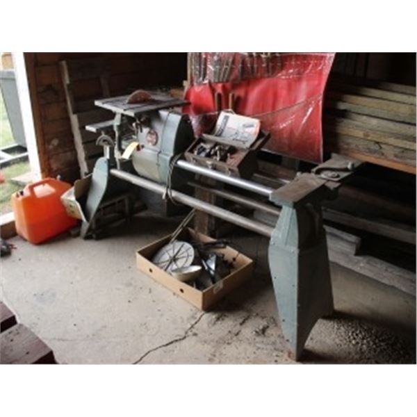 SHOP SMITH WOOD LATHE, C/W SAW & FOOTING