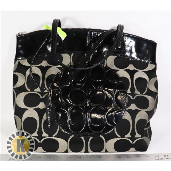 COACH BLACK LEATHER & GREY CANVAS TOTE