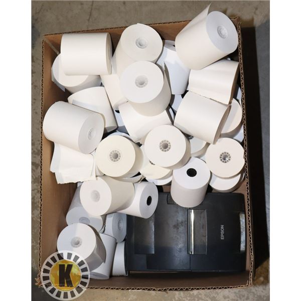 1 RECEIPT PRINTER AND BOX OF RECEIPT PAPERS