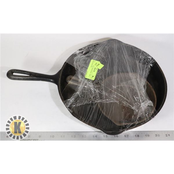 LOT OF 2 CAST IRON PANS - ONE 11 INCH PAN AND