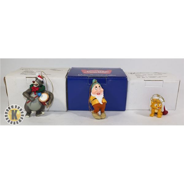 3 CHRISTMAS ORNAMENTS- BALOO, WINNIE, AND DOC OLIVER