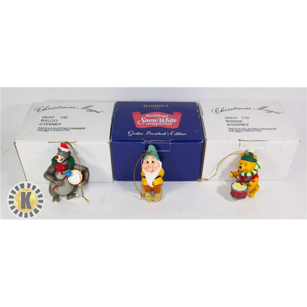 3 CHRISTMAS ORNAMENTS- BALOO, WINNIE, AND SNOW WHITE