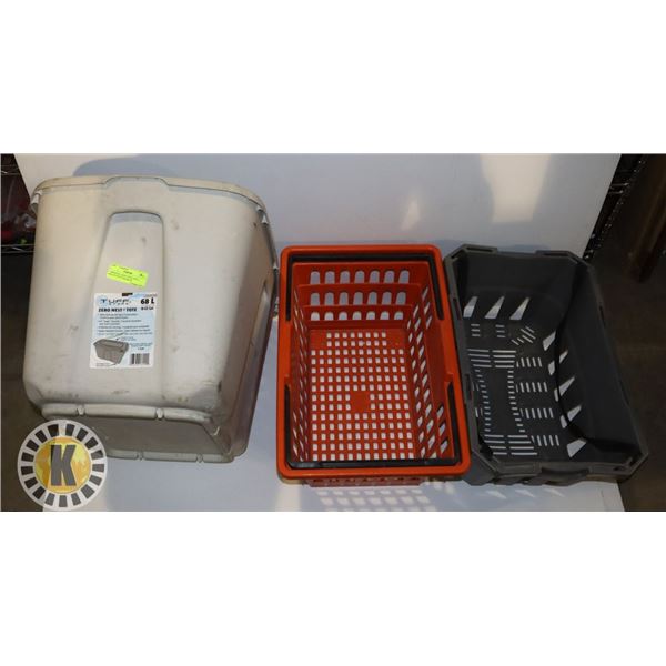 1 MEDIUM LARGE TOTE AND 2 HEAVY-DUTY BASKETS