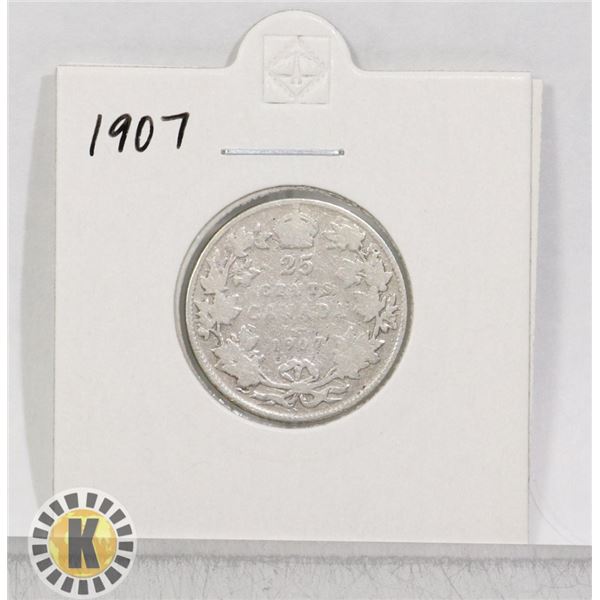 1907 SILVER CANADA 25 CENTS COIN