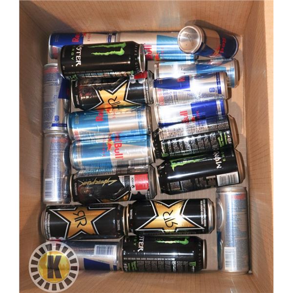 BOX OF ASSORTED ENERGY DRINKS