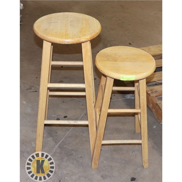 SET OF 2 WOODEN STOOLS, 24" AND 29''